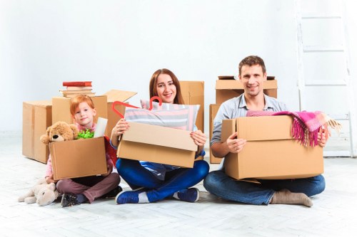 Household and office items packed for a removal van move in Edgware